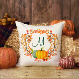 Monogram Oranje Pset Tartan Herfst Pumpkin Floral Kussen