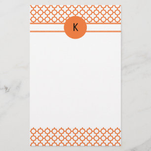 Monogram Oranje Quatrefoil Patroon Briefpapier
