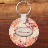 Monogram Oranje Rood- en Cream Flowers Retro Sleutelhanger (Voorkant)