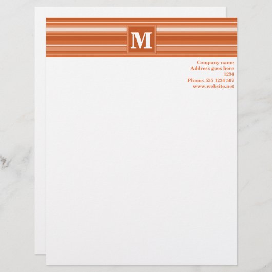 Monogram oranje strepen briefhoofd (Voorkant / Achterkant)