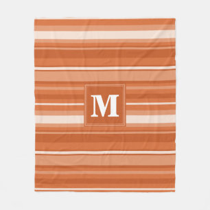 Monogram oranje strepen fleece deken