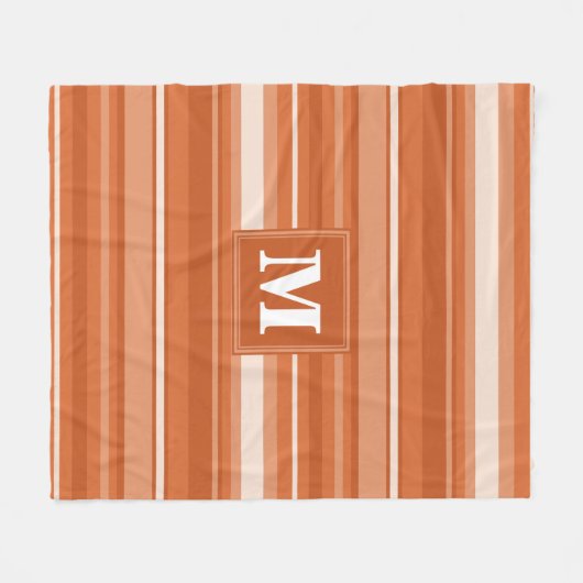 Monogram oranje strepen fleece deken (Voorkant (Horizontaal))