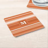 Monogram oranje strepen kartonnen onderzetters (Schuin)