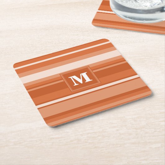 Monogram oranje strepen kartonnen onderzetters (Schuin)