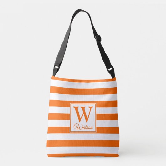 Monogram | Oranje strepen | Leuk modern Crossbody Tas (Achterkant)