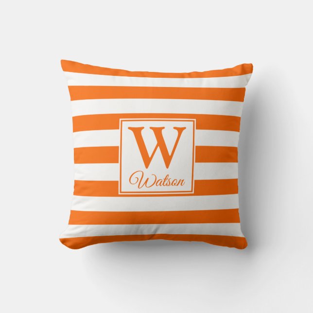 Monogram | Oranje strepen | Leuk modern Kussen (Voorkant)