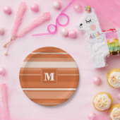 Monogram oranje strepen papieren bordje (Feest)
