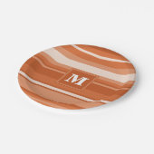 Monogram oranje strepen papieren bordje (Gekanteld)