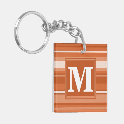 Monogram oranje strepen sleutelhanger (Voorkant Links)