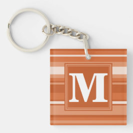 Monogram oranje strepen sleutelhanger
