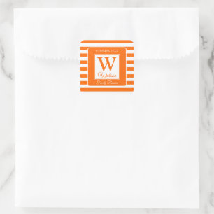 Monogram Oranje Stripes Summer Family Reunion Vierkante Sticker