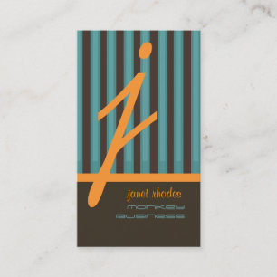 Monogram oranje/teal/chocolade strepen visitekaartje
