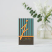 Monogram oranje/teal/chocolade strepen visitekaartje (Staand voorkant)