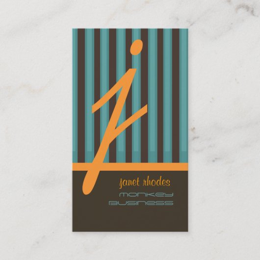 Monogram oranje/teal/chocolade strepen visitekaartje (Voorkant)