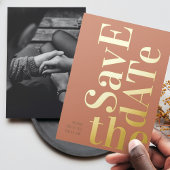 Monogram Oranje Terracotta sparen de datum Folie Uitnodiging