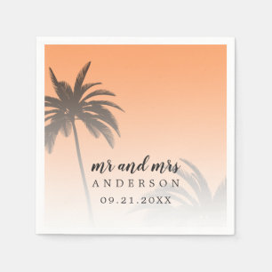 Monogram Oranje Tropische palmboom Beach Weddensch Servet