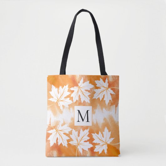 Monogram Oranje waterverf en esdoorbladeren Tote Bag (Voorkant)