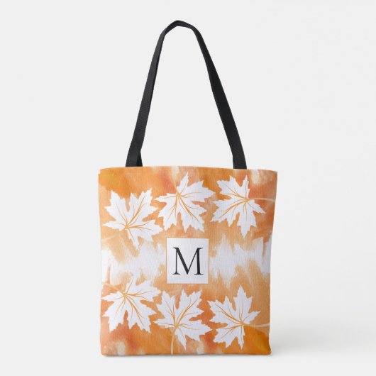 Monogram Oranje waterverf en esdoorbladeren Tote Bag (Achterkant)