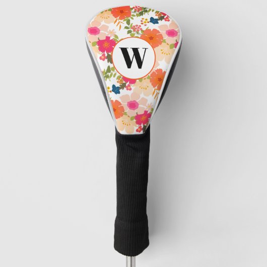 Monogram Oranje Waterverf Floral Golfheadcover (Voorkant)