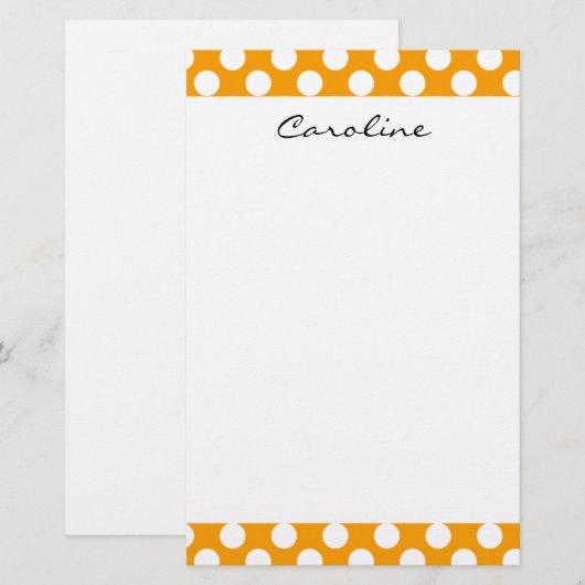 Monogram Oranje White Trendy Fun Polka Dot Pattern Briefpapier (Voorkant / Achterkant)