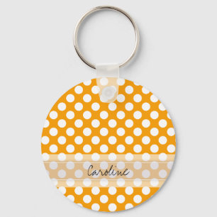 Monogram Oranje White Trendy Fun Polka Dot Pattern Sleutelhanger