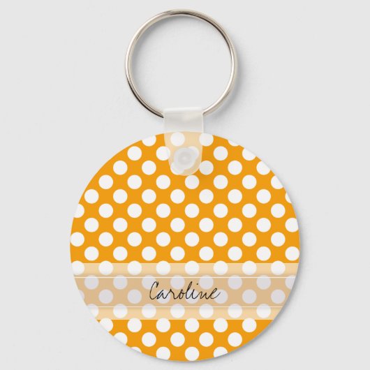 Monogram Oranje White Trendy Fun Polka Dot Pattern Sleutelhanger (Voorkant)