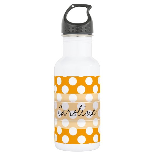 Monogram Oranje White Trendy Fun Polka Dot Pattern Waterfles (Voorkant)