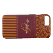 Monogram Oranje, Wine Damask Stripe iPhone 7 Hoesj Case-Mate iPhone Case (Achterkant (Horizontaal))