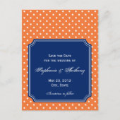 Monogram Oranje, Witte Polka Dot met Royal Blue Aankondigingskaart (Voorkant)