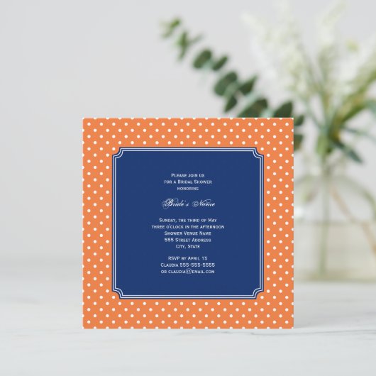 Monogram Oranje, Witte Polka Dot met Royal Blue Kaart (Staand voorkant)