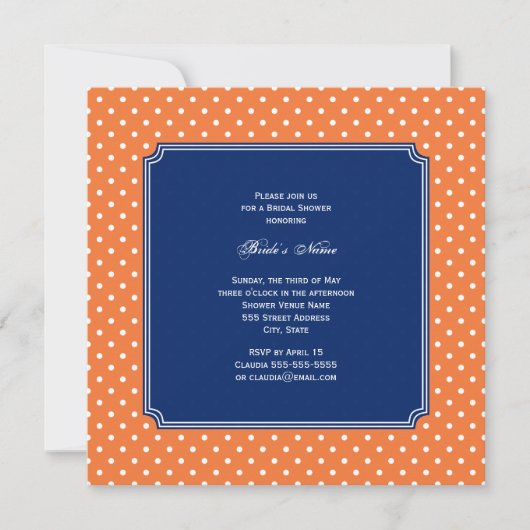 Monogram Oranje, Witte Polka Dot met Royal Blue Kaart (Voorkant)