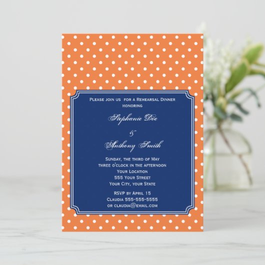 Monogram Oranje, Witte Polka Dot met Royal Blue Kaart (Staand voorkant)