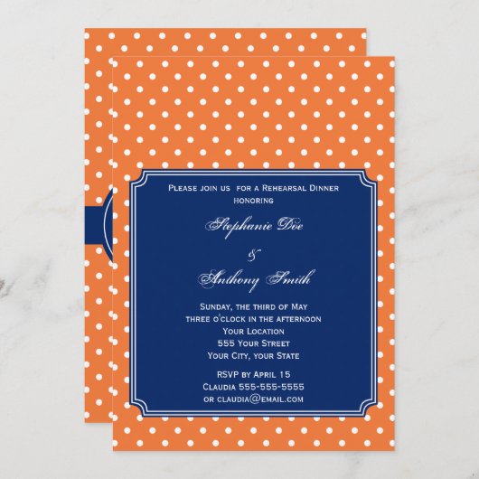 Monogram Oranje, Witte Polka Dot met Royal Blue Kaart (Voorkant / Achterkant)