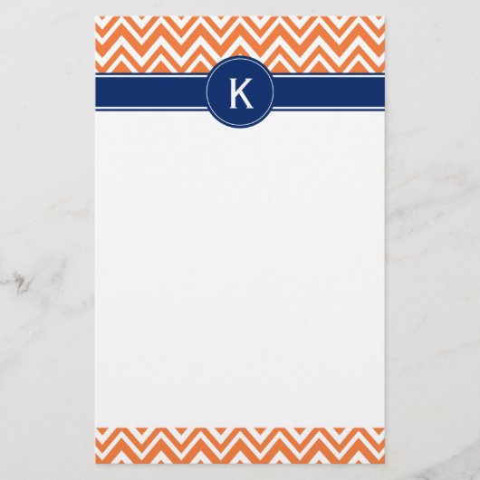 Monogram Oranje Zigzag Patroon Briefpapier (Voorkant)