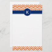 Monogram Oranje Zigzag Patroon Briefpapier (Voorkant / Achterkant)