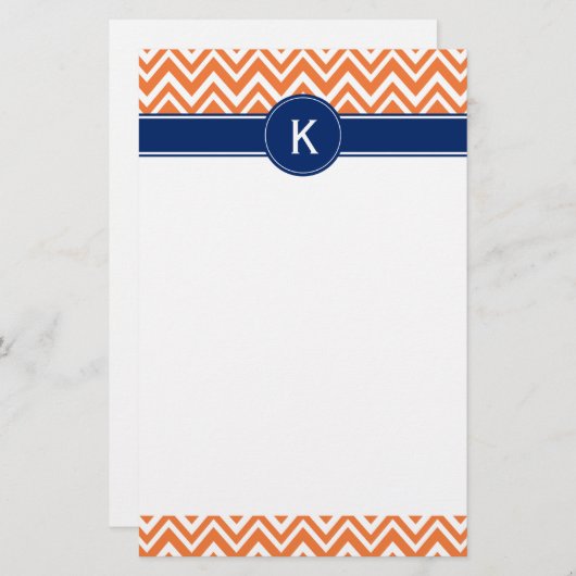 Monogram Oranje Zigzag Patroon Briefpapier (Voorkant / Achterkant)