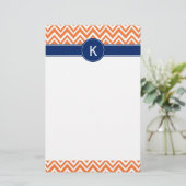 Monogram Oranje Zigzag Patroon Briefpapier (Staand voorkant)