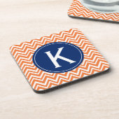 Monogram Oranje Zigzag Patroon Drankjes Onderzetter (Linkerzijde)