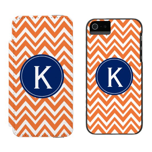Monogram Oranje Zigzag Patroon Incipio iPhone Portemonnee Hoesje (Naast elkaar)