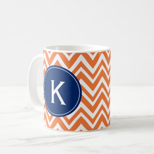 Monogram Oranje Zigzag Patroon Koffiemok (Voorkant links)