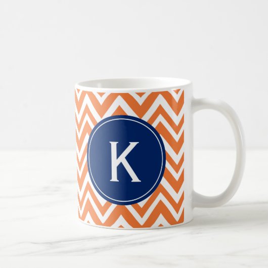 Monogram Oranje Zigzag Patroon Koffiemok (Rechts)