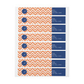 Monogram Oranje Zigzag Patroon met Royal Blue Adreslabel Wikkel (Vel)