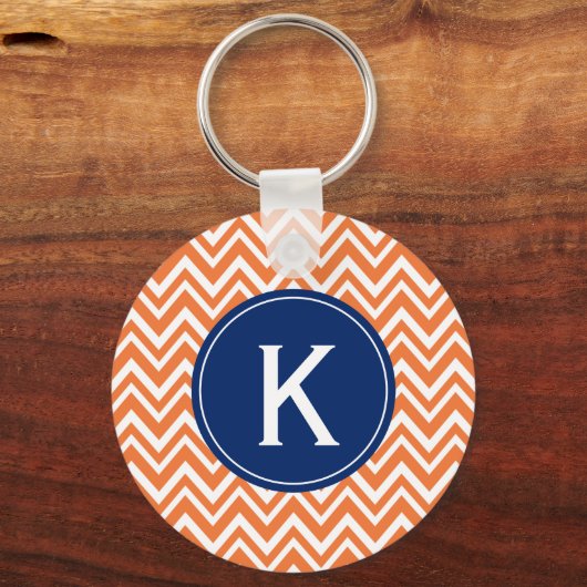 Monogram Oranje Zigzag Patroon Sleutelhanger (Voorkant)