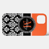 Monogram Oranje zwart Damask-patroon Case-Mate iPhone Case (Achterkant (horizontaal))