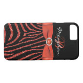 Monogram Oranje, zwart Glitter Zebra iPhone 7 Hoes (Achterkant (Horizontaal))