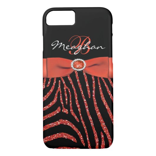 Monogram Oranje, zwart Glitter Zebra iPhone 7 Hoes (Achterkant)