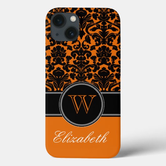 Monogram Oranje, zwart, witte Damask iPad-luchttas Case-Mate iPhone Case (Achterkant)