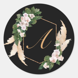 Monogram orchidee lijst waterverf ronde sticker