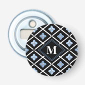 Monogram Oriental Blue Sakura Pattern Button Flesopener (Voorkant)