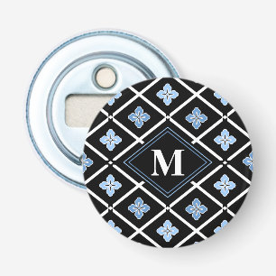 Monogram Oriental Blue Sakura Pattern Button Flesopener